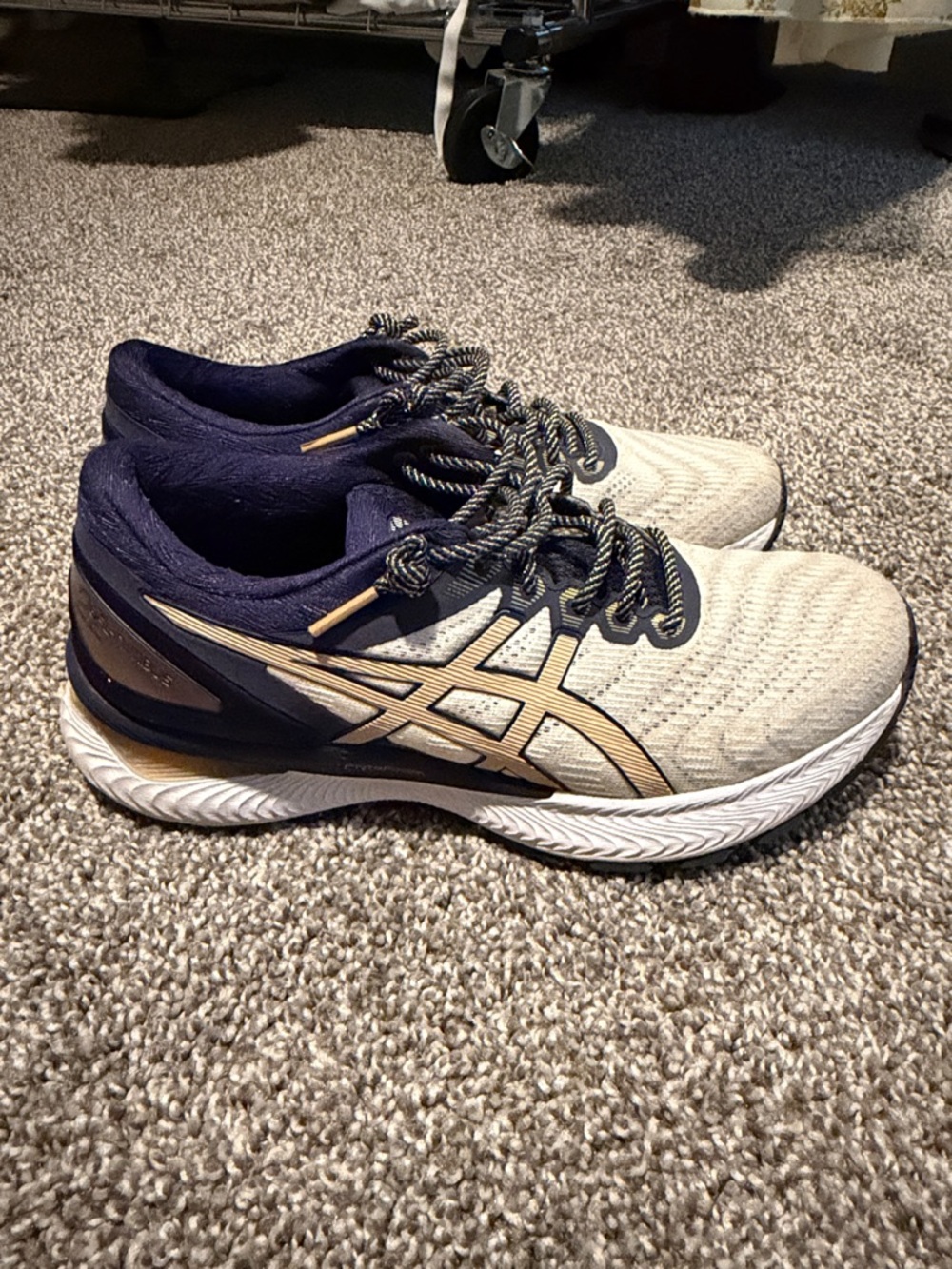 Asics Neutral Running Shoes in Navy, Cream, and Gold